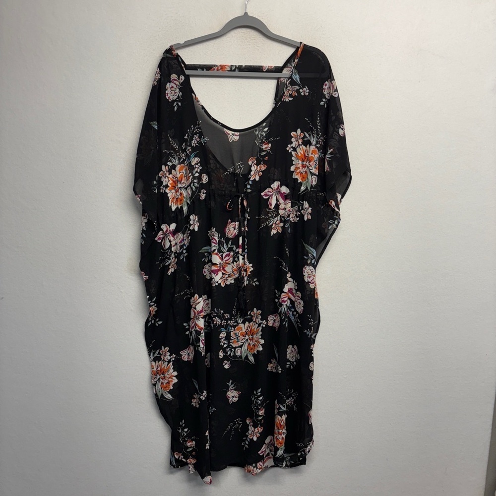 NWT Kohls Beach Scene Collection Swim‎ Cover Up Dress Floral Black 1x